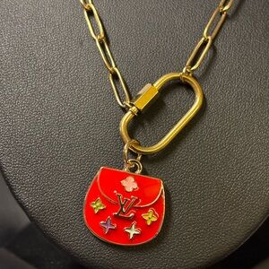 Louis Vuitton Zipper Pull Charm  Red and Gold Stainless Steel Necklace